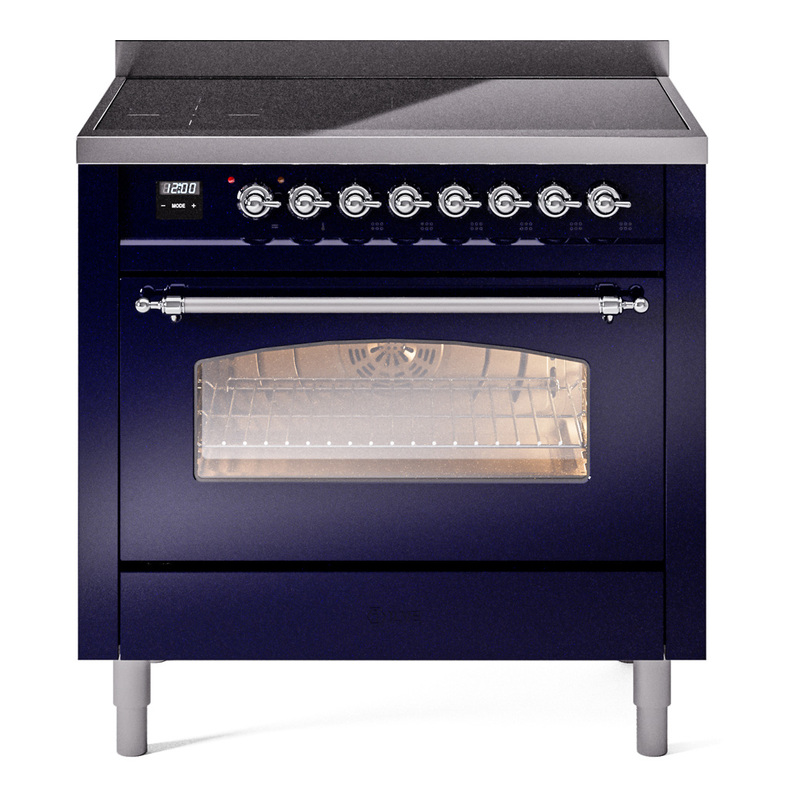 ILVE UPI366NMPMBC Nostalgie II 36 inch Induction Range (Triple Glass Door, Midnight Blue, Chrome)