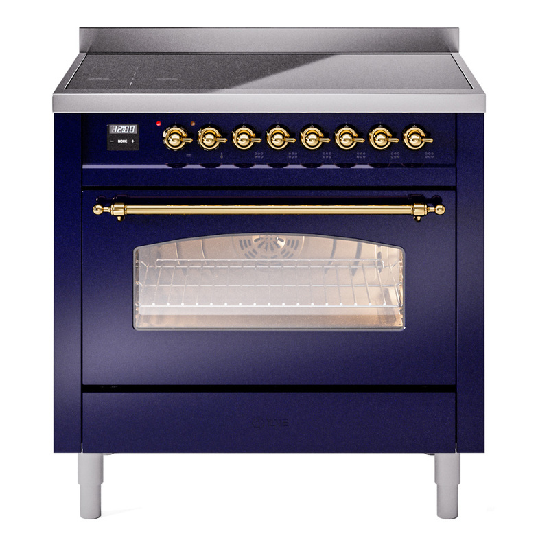 ILVE UPI366NMPMBG Nostalgie II 36 inch Induction Range (Triple Glass Door, Midnight Blue, Brass)