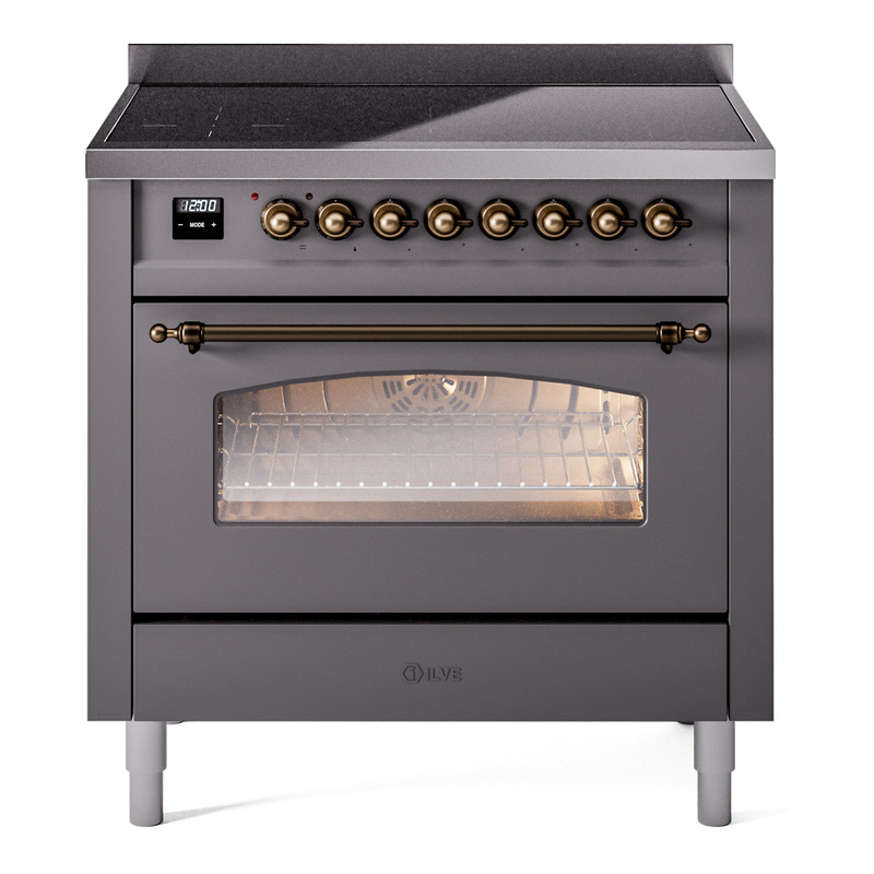 ILVE UPI366NMPMGB Nostalgie II 36 inch Induction Range (Triple Glass Door, Graphite Matte, Burnished)