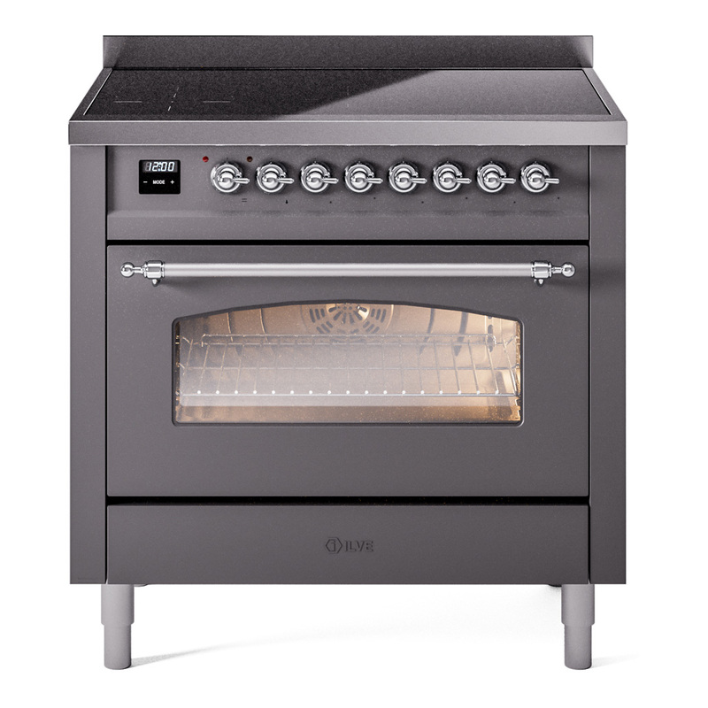 ILVE UPI366NMPMGC Nostalgie II 36 inch Induction Range (Triple Glass Door, Graphite Matte, Chrome)