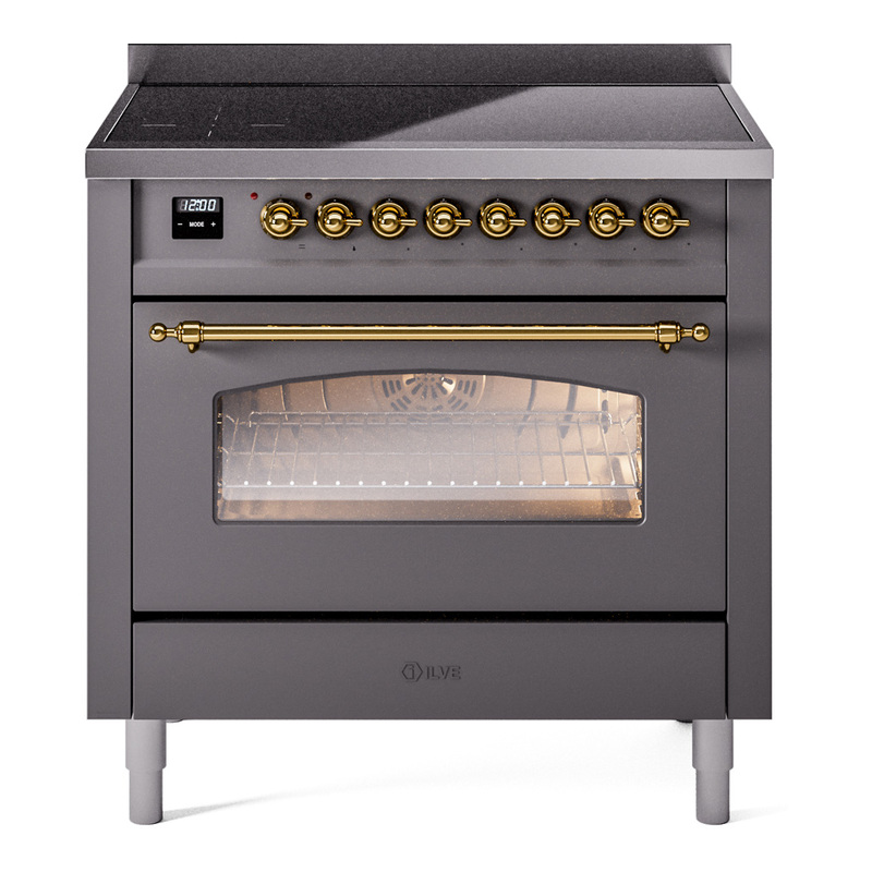 ILVE UPI366NMPMGG Nostalgie II 36 inch Induction Range (Triple Glass Door, Graphite Matte, Brass)