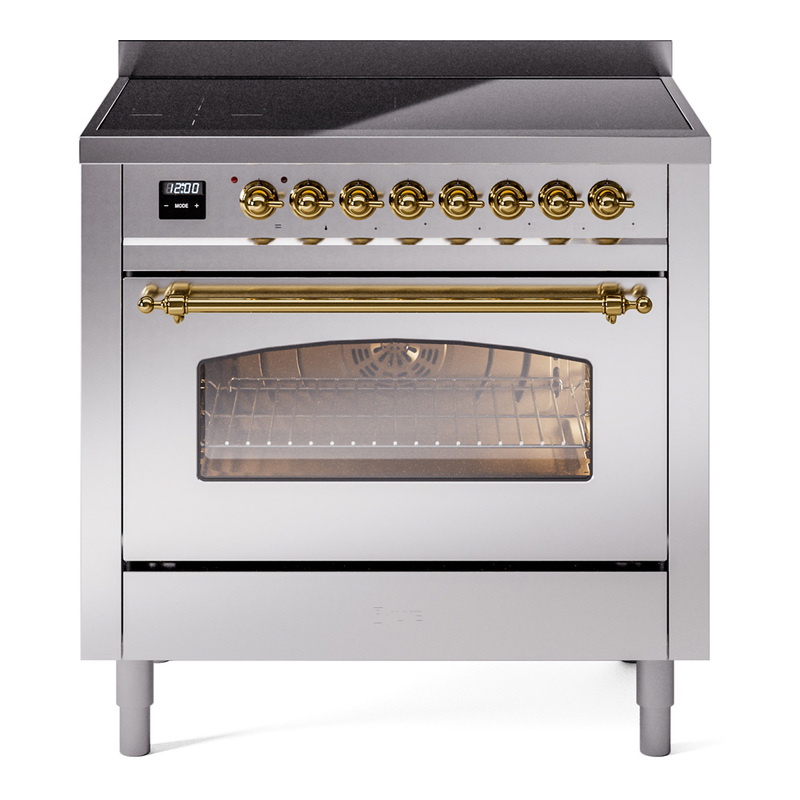 ILVE UPI366NMPSSG Nostalgie II 36 inch Induction Range (Triple Glass Door, Stainless Steel, Brass)