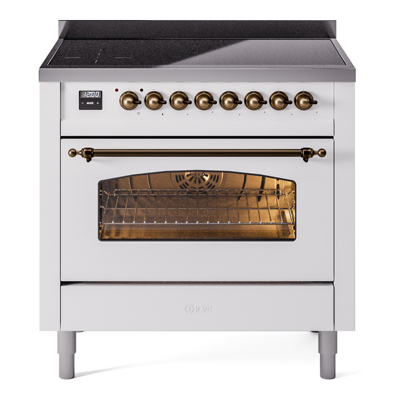 ILVE UPI366NMPWHB Nostalgie II 36 inch Induction Range (Triple Glass Door, White, Burnished)