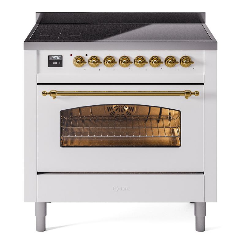 ILVE UPI366NMPWHG Nostalgie II 36 inch Induction Range (Triple Glass Door, White, Brass)