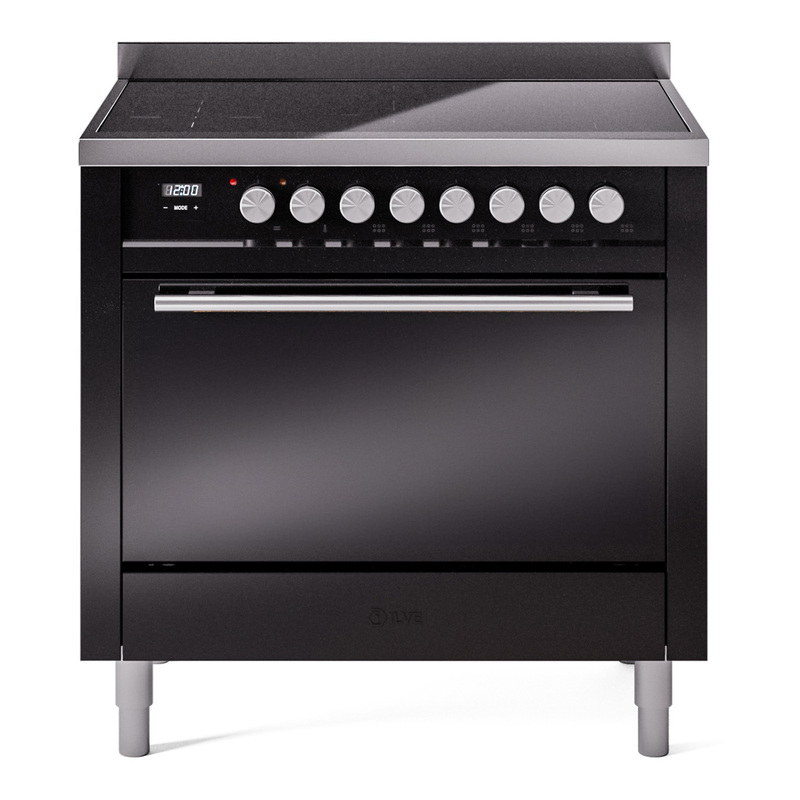 ILVE UPI366QMPBK Professional Plus II 36 inch Induction Range (Solid Door, Glossy Black)