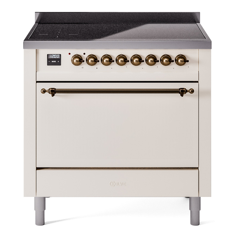 ILVE UPI366QNMPAWB Nostalgie II 36 inch Induction Range (Solid Door, Antique White, Burnished)