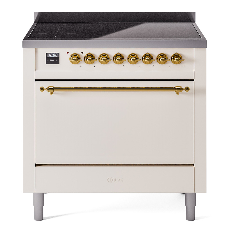 ILVE UPI366QNMPAWG Nostalgie II 36 inch Induction Range (Solid Door, Antique White, Brass)