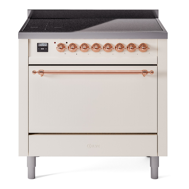 ILVE UPI366QNMPAWP Nostalgie II 36 inch Induction Range (Solid Door, Antique White, Copper)