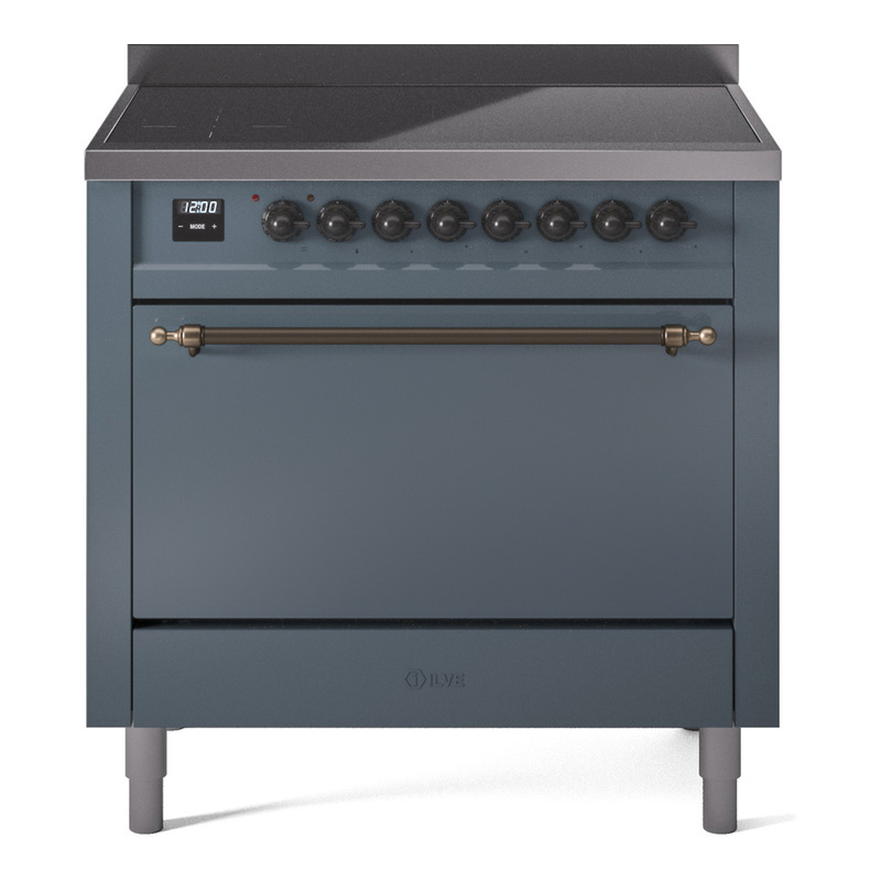 ILVE UPI366QNMPBGB Nostalgie II 36 inch Induction Range (Solid Door, Blue Grey, Burnished)