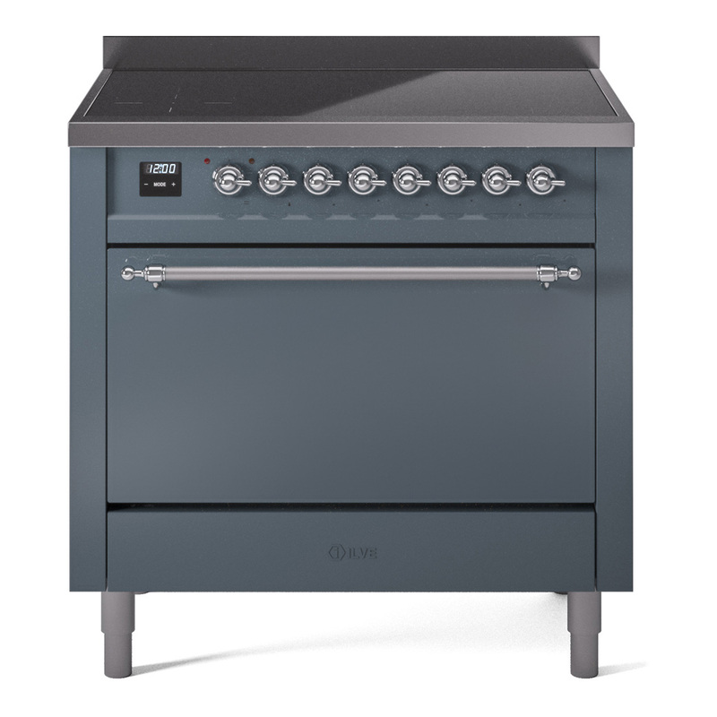 ILVE UPI366QNMPBGC Nostalgie II 36 inch Induction Range (Solid Door, Blue Grey, Chrome)