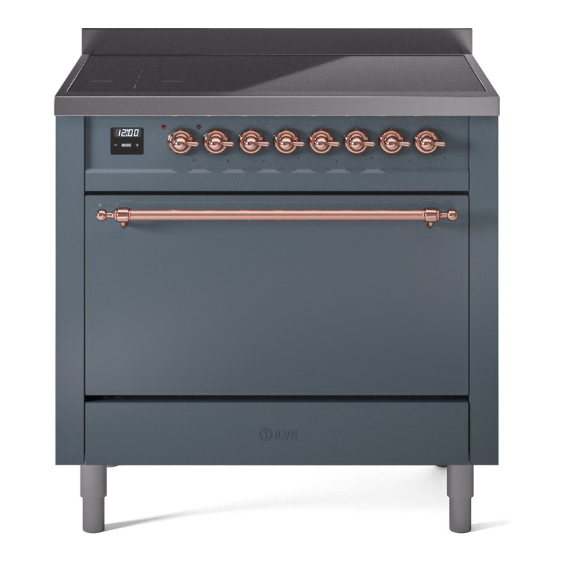 ILVE UPI366QNMPBGP Nostalgie II 36 inch Induction Range (Solid Door, Blue Grey, Copper)