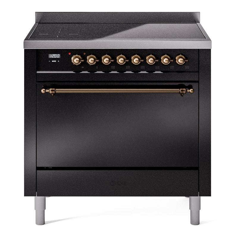 ILVE UPI366QNMPBKB Nostalgie II 36 inch Induction Range (Solid Door, Glossy Black, Burnished)