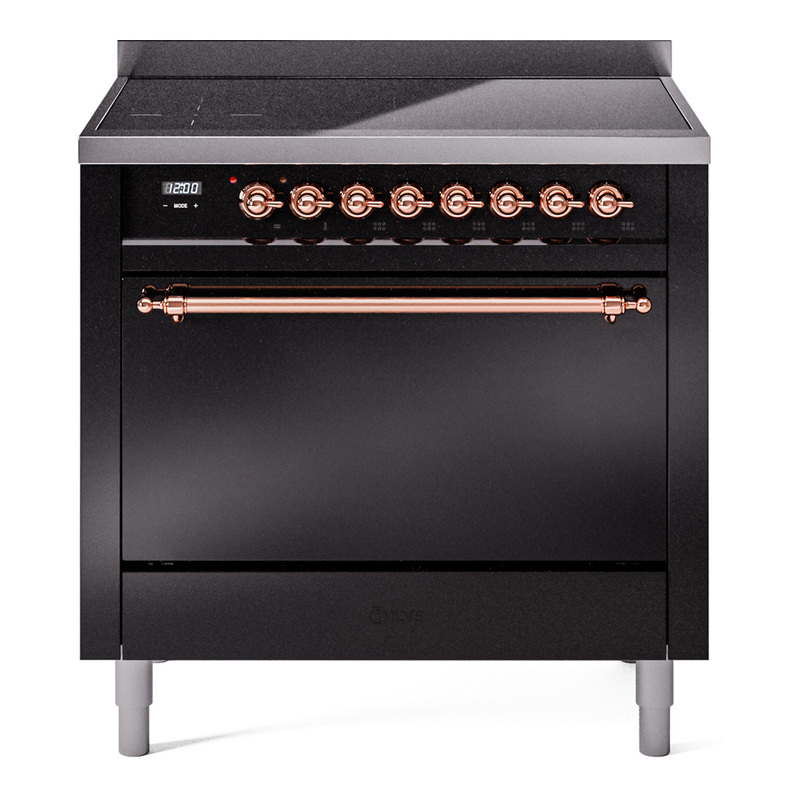 ILVE UPI366QNMPBKP Nostalgie II 36 inch Induction Range (Solid Door, Glossy Black, Copper)