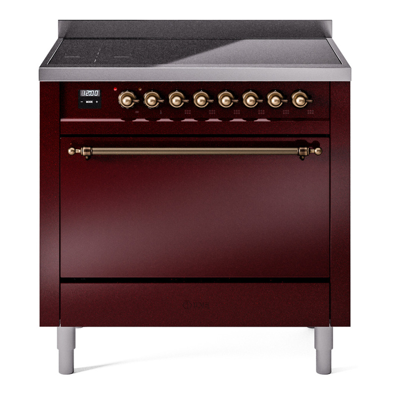 ILVE UPI366QNMPBUB Nostalgie II 36 inch Induction Range (Solid Door, Burgundy, Burnished)