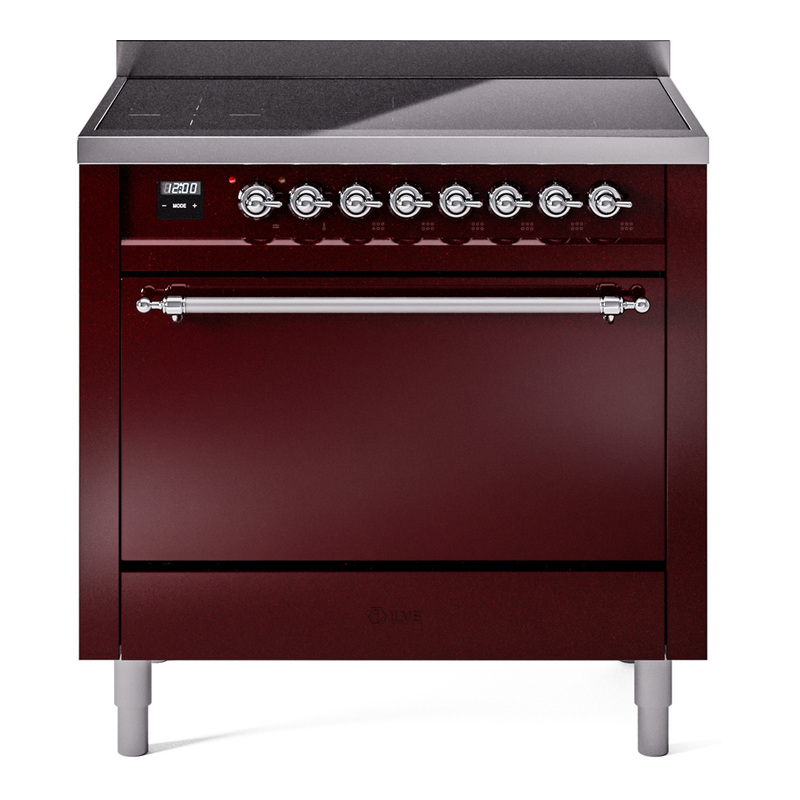 ILVE UPI366QNMPBUC Nostalgie II 36 inch Induction Range (Solid Door, Burgundy, Chrome)
