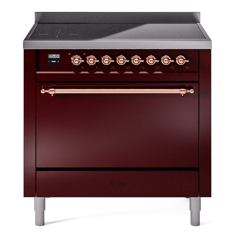 ILVE UPI366QNMPBUP Nostalgie II 36 inch Induction Range (Solid Door, Burgundy, Copper)