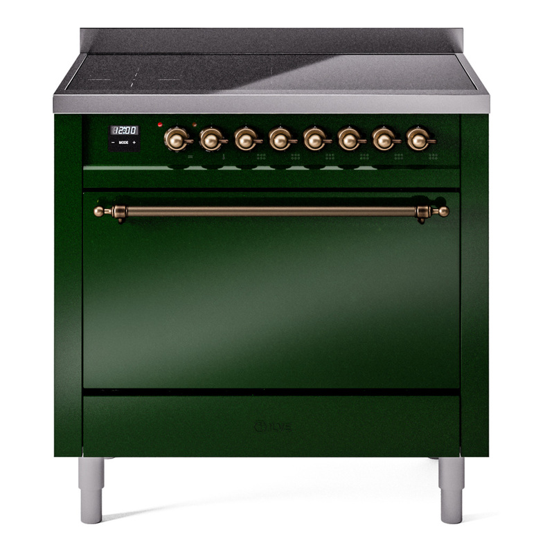 ILVE UPI366QNMPEGB Nostalgie II 36 inch Induction Range (Solid Door, Emerald Green, Burnished)
