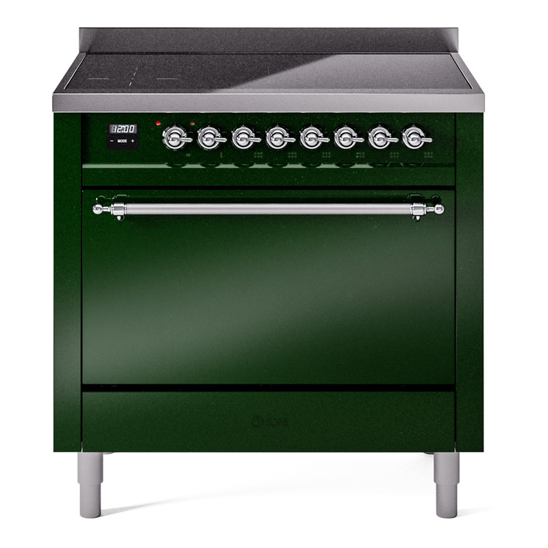 ILVE UPI366QNMPEGC Nostalgie II 36 inch Induction Range (Solid Door, Emerald Green, Chrome)