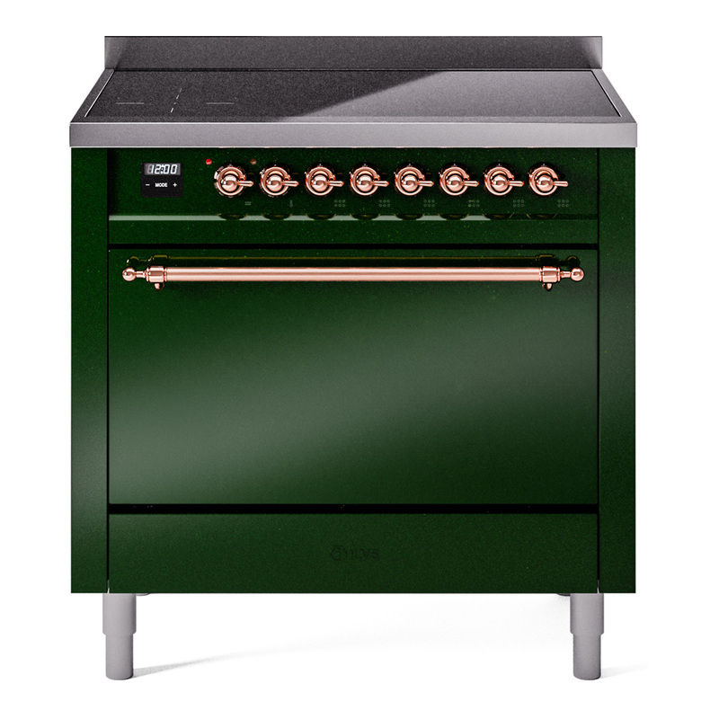 ILVE UPI366QNMPEGP Nostalgie II 36 inch Induction Range (Solid Door, Emerald Green, Copper)