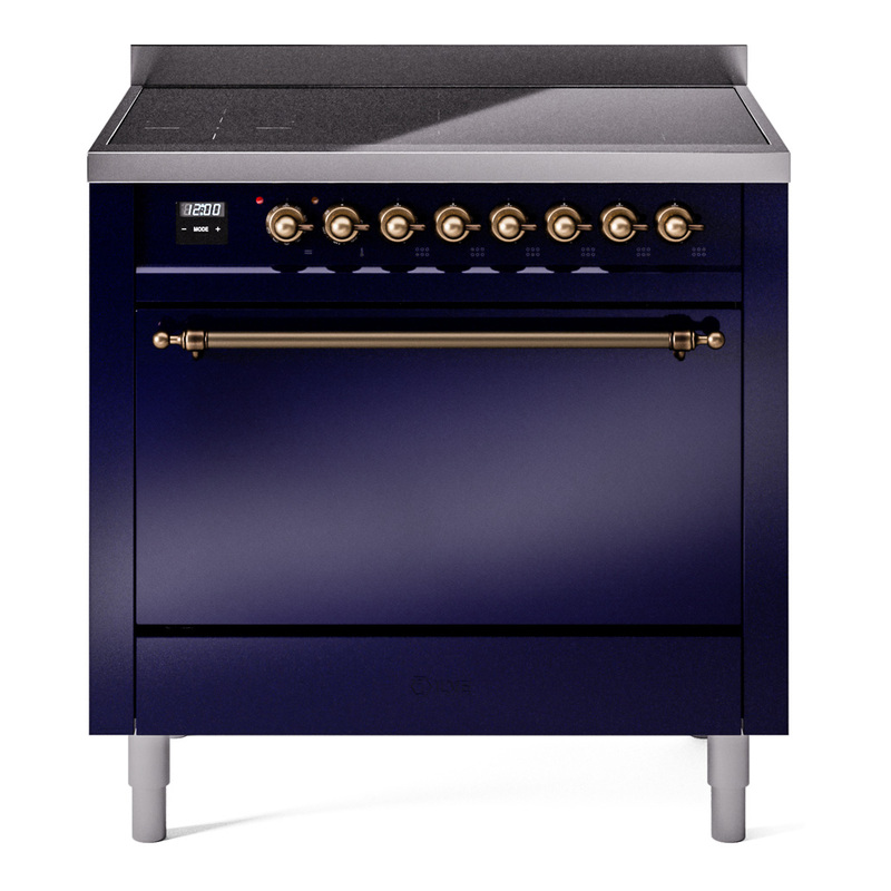 ILVE UPI366QNMPMBB Nostalgie II 36 inch Induction Range (Solid Door, Midnight Blue, Burnished)