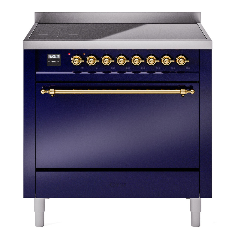 ILVE UPI366QNMPMBG Nostalgie II 36 inch Induction Range (Solid Door, Midnight Blue, Brass)