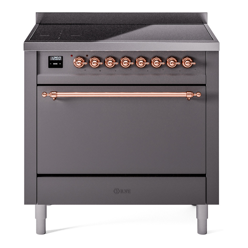 ILVE UPI366QNMPMGP Nostalgie II 36 inch Induction Range (Solid Door, Graphite Matte, Copper)