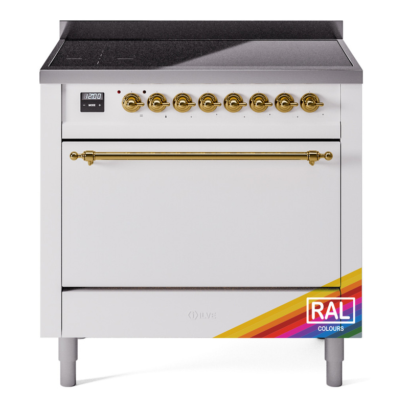 ILVE UPI366QNMPRAG Nostalgie II 36 inch Induction Range (Solid Door, RAL, Brass)