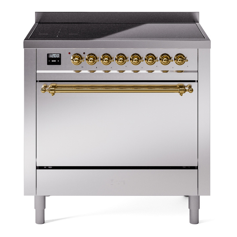 ILVE UPI366QNMPSSG Nostalgie II 36 inch Induction Range (Solid Door, Stainless Steel, Brass)