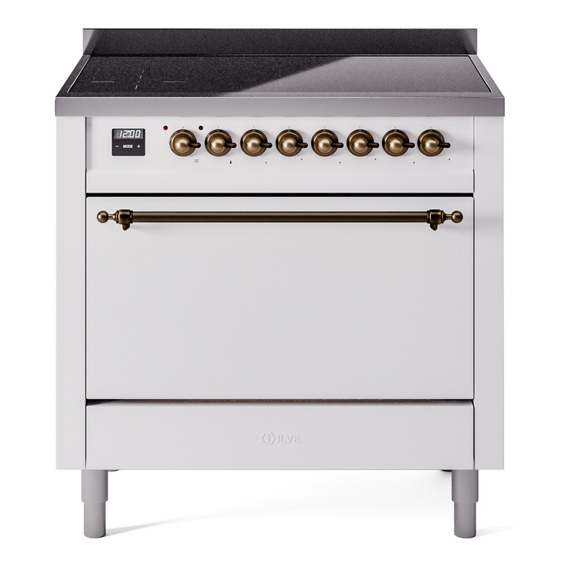 ILVE UPI366QNMPWHB Nostalgie II 36 inch Induction Range (Solid Door, White, Burnished)
