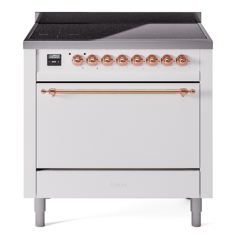 ILVE UPI366QNMPWHP Nostalgie II 36 inch Induction Range (Solid Door, White, Copper)