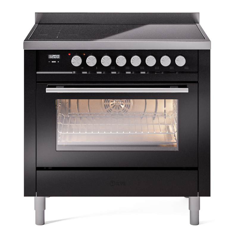 ILVE UPI366WMPBK Professional Plus II 36 inch Induction Range (Triple Glass Door, Glossy Black)