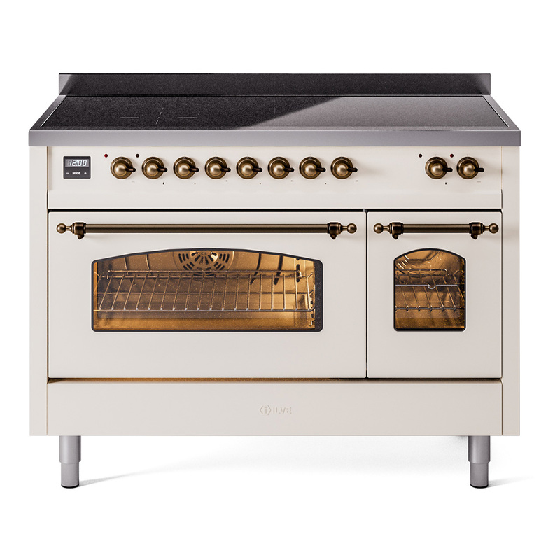 ILVE UPI486NMPAWB Nostalgie II 48 inch Induction Range  (Triple Glass Door, Antique White, Burnished)