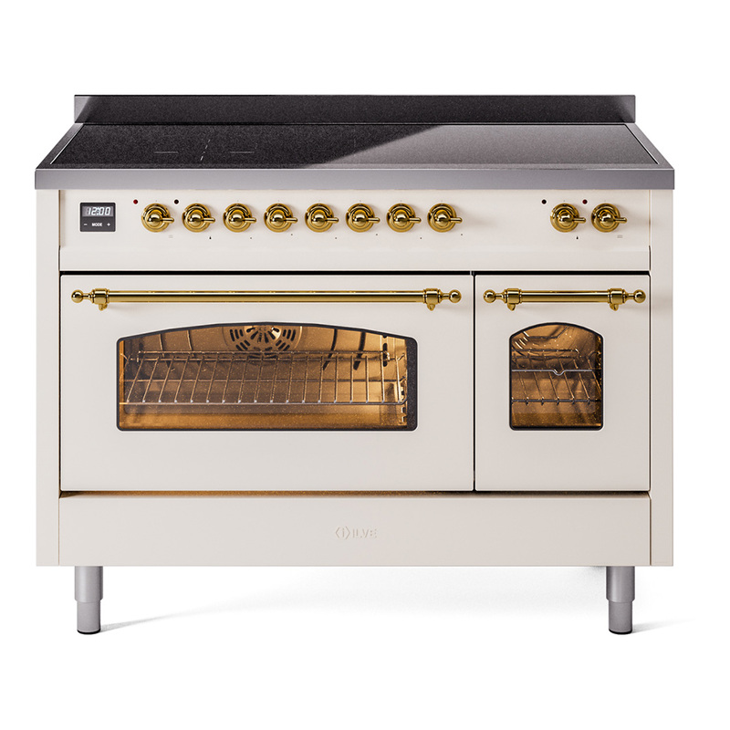 ILVE UPI486NMPAWG Nostalgie II 48 inch Induction Range  (Triple Glass Door, Antique White, Brass)
