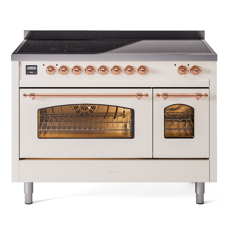 ILVE UPI486NMPAWP Nostalgie II 48 inch Induction Range  (Triple Glass Door, Antique White, Copper)