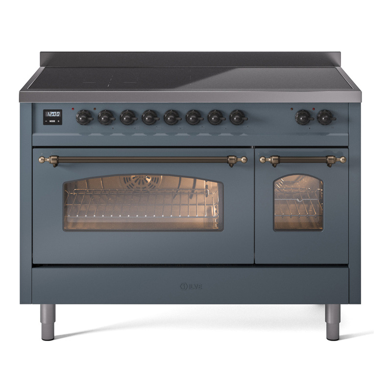 ILVE UPI486NMPBGB Nostalgie II 48 inch Induction Range  (Triple Glass Door, Blue Grey, Burnished)