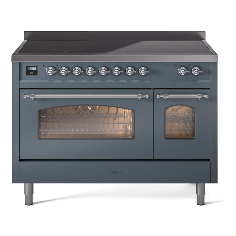 ILVE UPI486NMPBGC Nostalgie II 48 inch Induction Range  (Triple Glass Door, Blue Grey, Chrome)