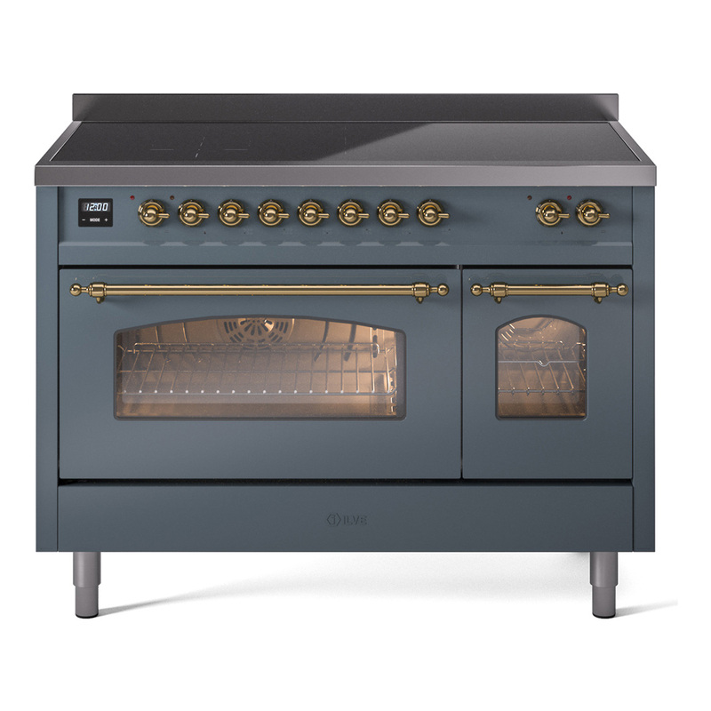 ILVE UPI486NMPBGG Nostalgie II 48 inch Induction Range  (Triple Glass Door, Blue Grey, Brass)