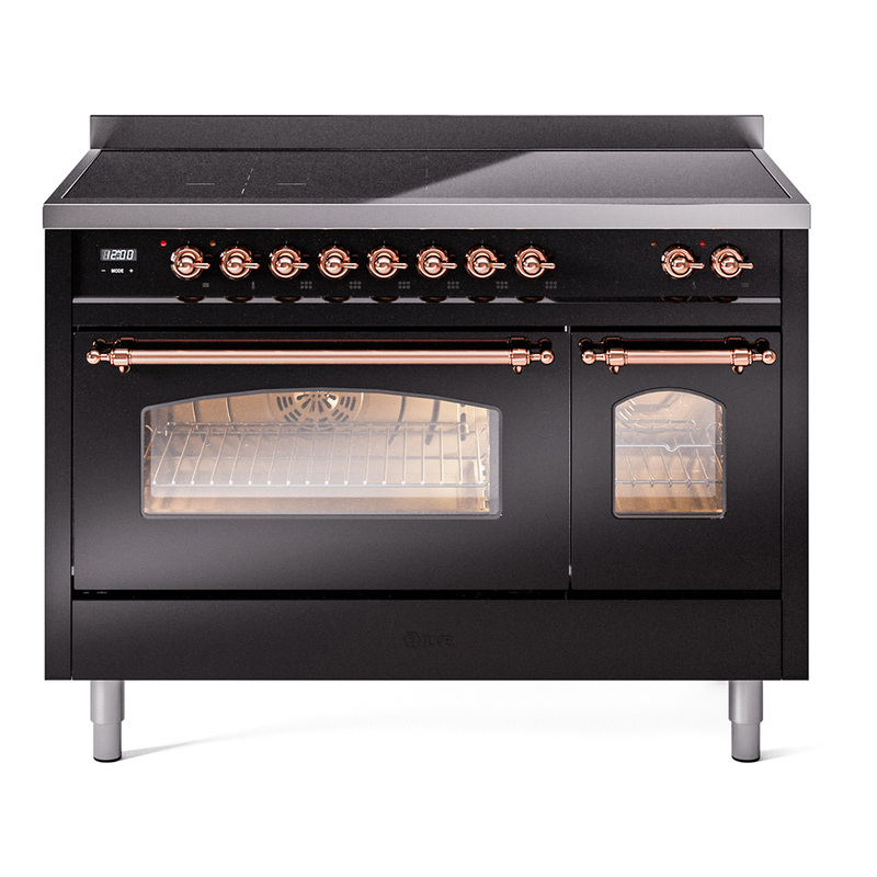 ILVE UPI486NMPBKP Nostalgie II 48 inch Induction Range  (Triple Glass Door, Glossy Black, Copper)