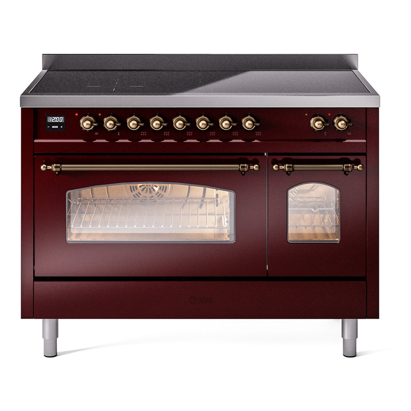 ILVE UPI486NMPBUB Nostalgie II 48 inch Induction Range  (Triple Glass Door, Burgundy, Burnished)