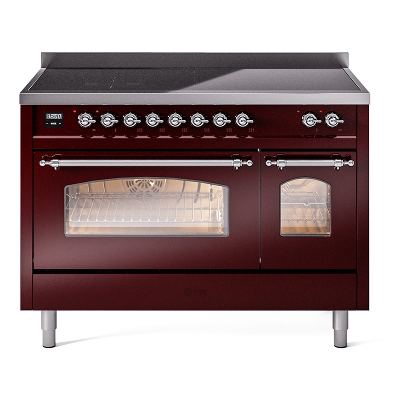 ILVE UPI486NMPBUC Nostalgie II 48 inch Induction Range  (Triple Glass Door, Burgundy, Chrome)