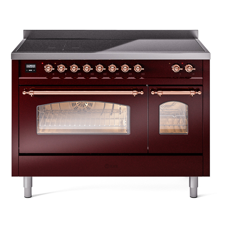 ILVE UPI486NMPBUP Nostalgie II 48 inch Induction Range  (Triple Glass Door, Burgundy, Copper)