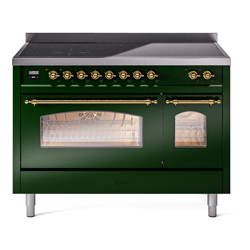ILVE UPI486NMPEGG Nostalgie II 48 inch Induction Range  (Triple Glass Door, Emerald Green, Brass)