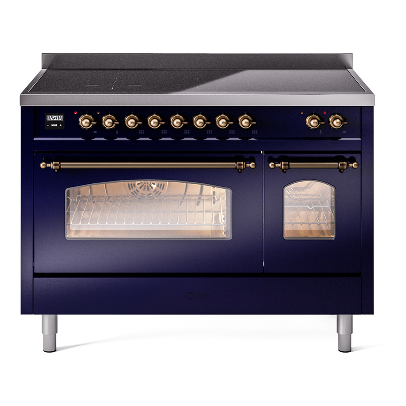 ILVE UPI486NMPMBB Nostalgie II 48 inch Induction Range  (Triple Glass Door, Midnight Blue, Burnished)