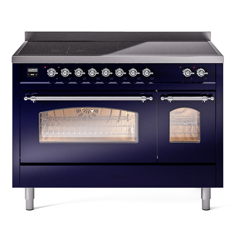 ILVE UPI486NMPMBC Nostalgie II 48 inch Induction Range  (Triple Glass Door, Midnight Blue, Chrome)
