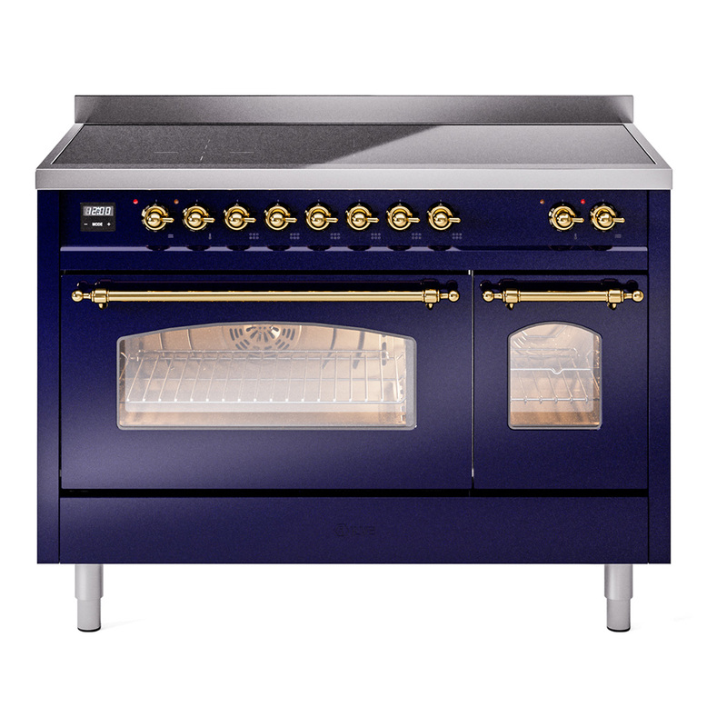 ILVE UPI486NMPMBG Nostalgie II 48 inch Induction Range  (Triple Glass Door, Midnight Blue, Brass)