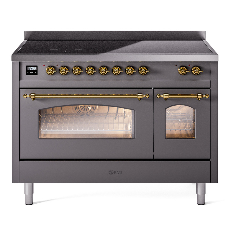 ILVE UPI486NMPMGG Nostalgie II 48 inch Induction Range  (Triple Glass Door, Graphite Matte, Brass)