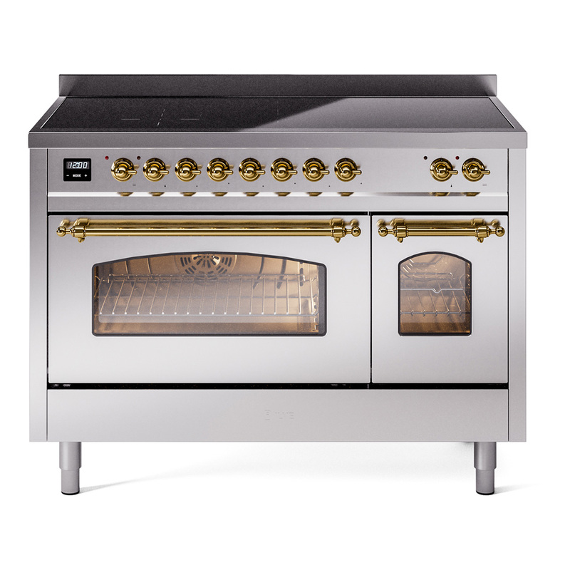 ILVE UPI486NMPSSG Nostalgie II 48 inch Induction Range  (Triple Glass Door, Stainless Steel, Brass)