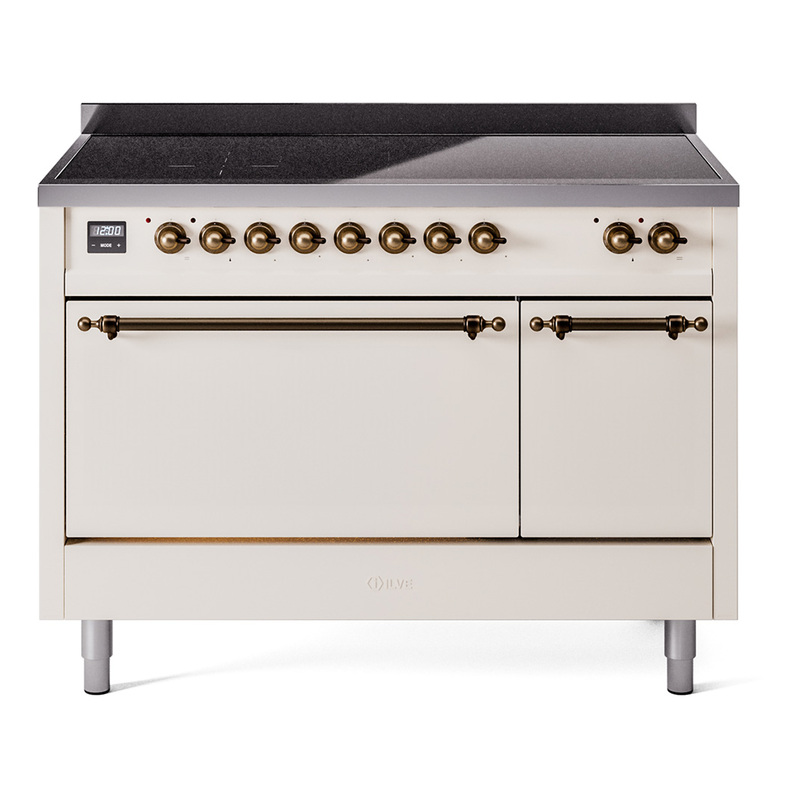 ILVE UPI486QNMPAWB Nostalgie II 48 inch Induction Range  (Solid Door, Antique White, Burnished)