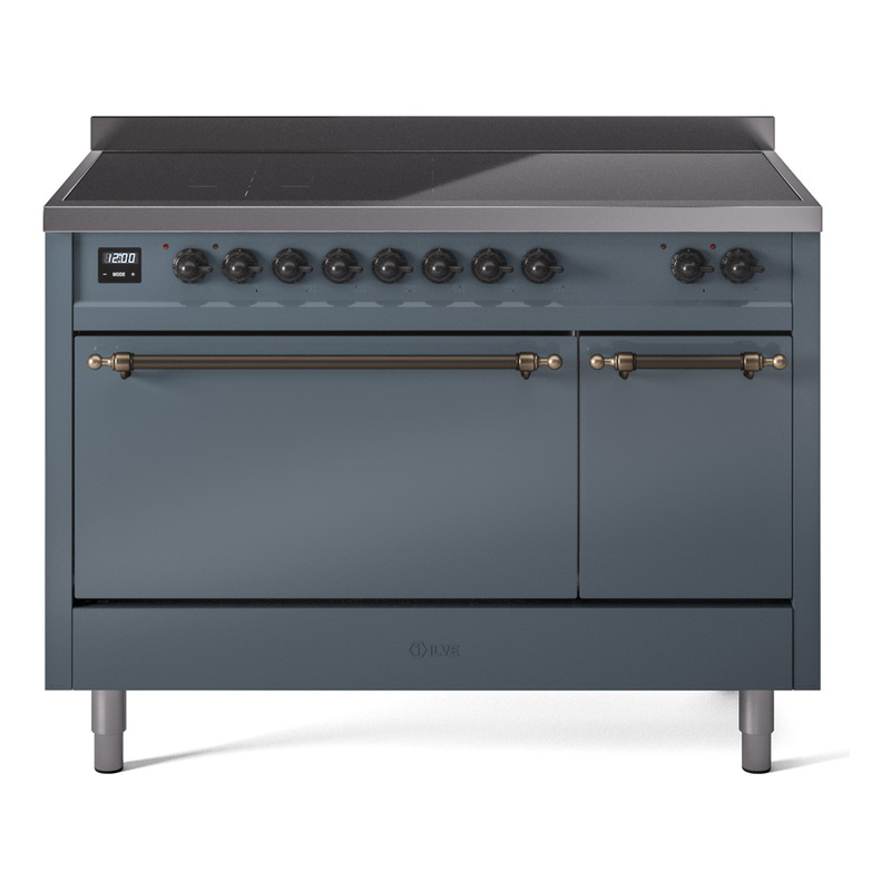 ILVE UPI486QNMPBGB Nostalgie II 48 inch Induction Range  (Solid Door, Blue Grey, Burnished)