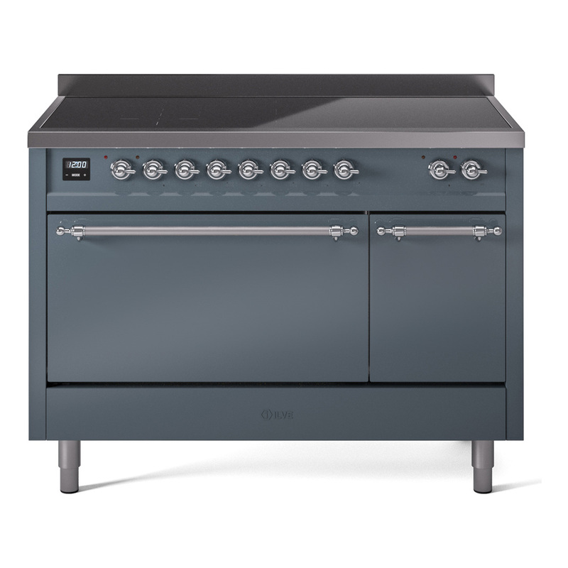 ILVE UPI486QNMPBGC Nostalgie II 48 inch Induction Range  (Solid Door, Blue Grey, Chrome)